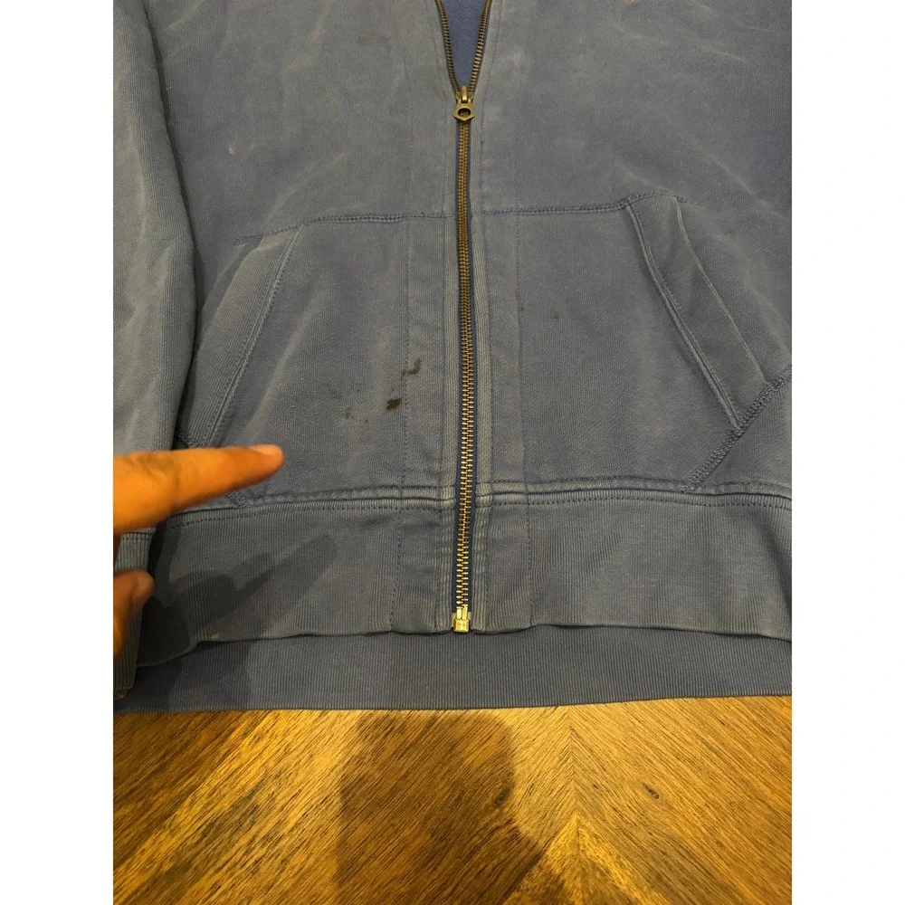 Polo Ralph Lauren Mens Blue Full Zip Hoodie Orange Pony Logo‎ Distressed Large
